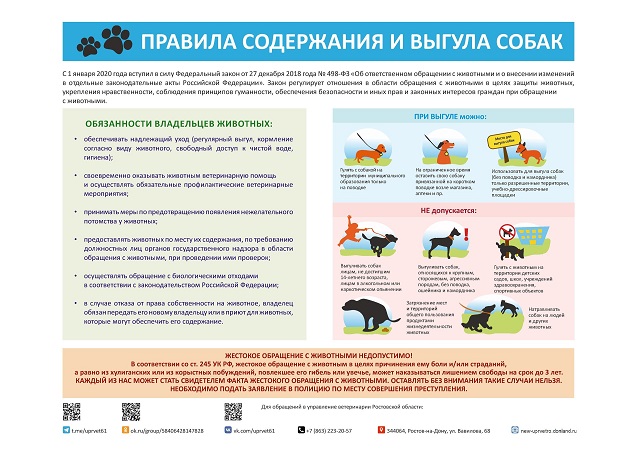 Памятка о правилах содержания и выгула домашних животных (собак, кошек) разработанные Управлением ветеринарии